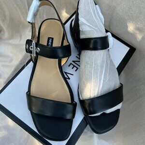 New Nine West Gia Women's Black Leather Sandals 9M